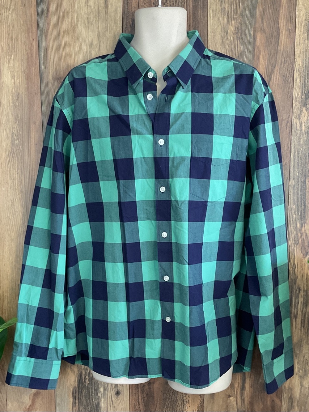 UNTUCKit Teal and Navy Large Check Button-Down Relaxed Fit Shirt XXL